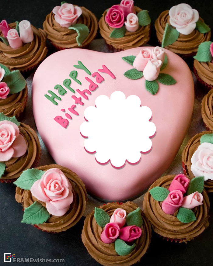 Pink Heart Birthday Cake Photo Frame