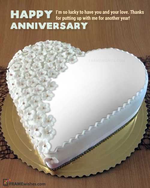 Anniversary Cake With Photo - Amazing White Heart Cake