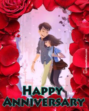 Beautiful and Unique Red Rose Happy Wedding Anniversary Photo Frame Free Online Edit