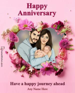 Floral Happy Wedding Anniversary Heart Photo Frame