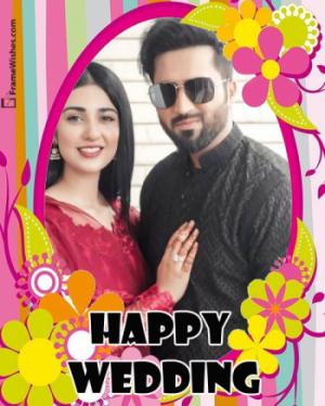 Floral Happy Wedding Photo Frame Online Wish Free Edit For Friends
