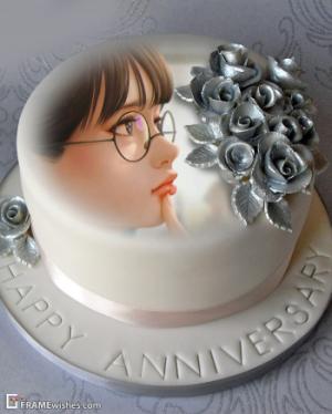 Happy Anniversary Cake With Photo Edit Frame