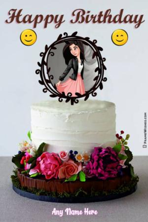 happy birthday floral cake topper with name and photo frame 2367