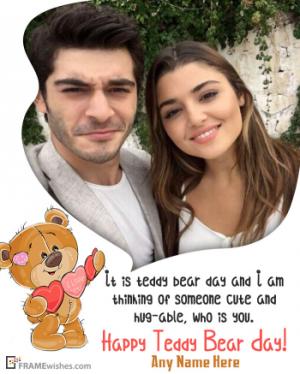 Happy Teddy Day Photo Frame With Wish