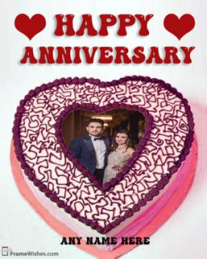 Heart Shaped Anniversary Cake Photo Frame For Couples