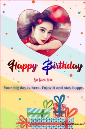 Lovely Hearts Happy Birthday Wish With Photo and Name