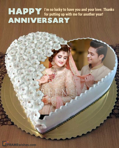 Anniversary Cake With Photo - Amazing White Heart Cake