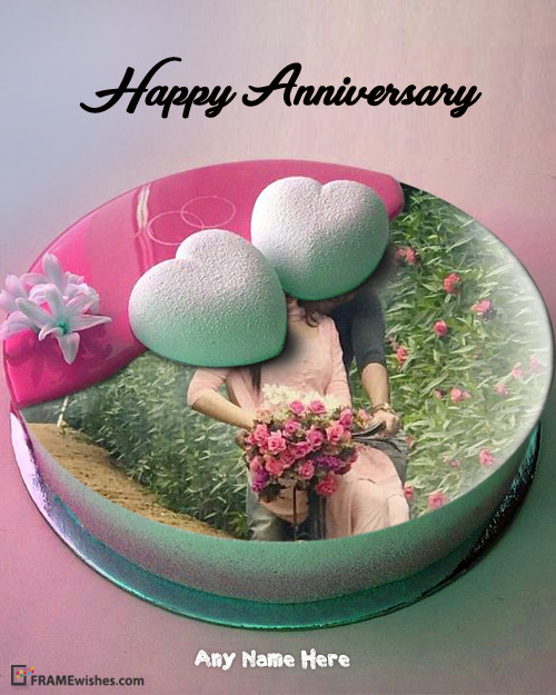 Anniversary Cake With Photo - Cute Hearts Cake