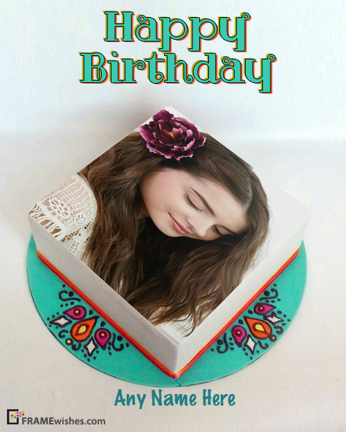 Birthday Cake With Photo Frame Mandala Square Cake