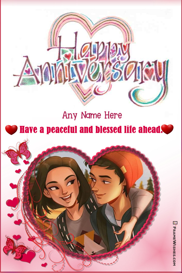 Happy Anniversary Hearts Photo Frame Wish With Name Edit