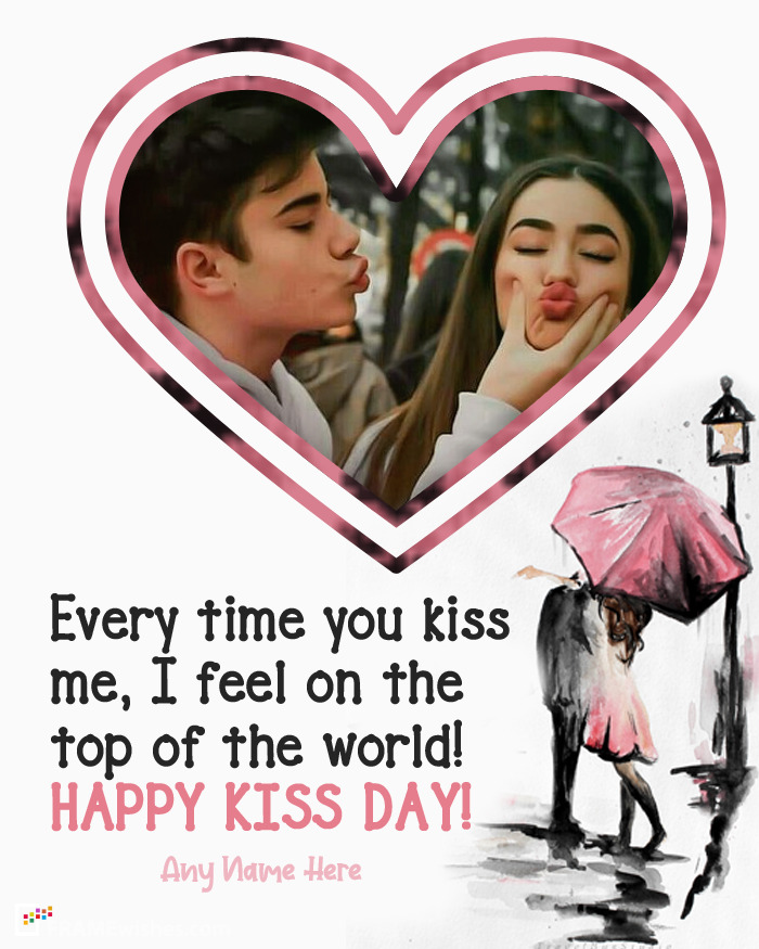 Happy Kiss Day Photo Frame For Husband Wife