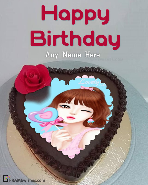 Heart Chocolate Birthday Cake With Photo Frame Edit